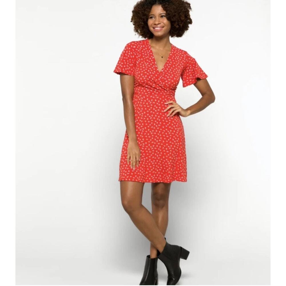 NWT Hawthorn 41 Orange and  White Leaf Print Faux Wrap Dress Size Large